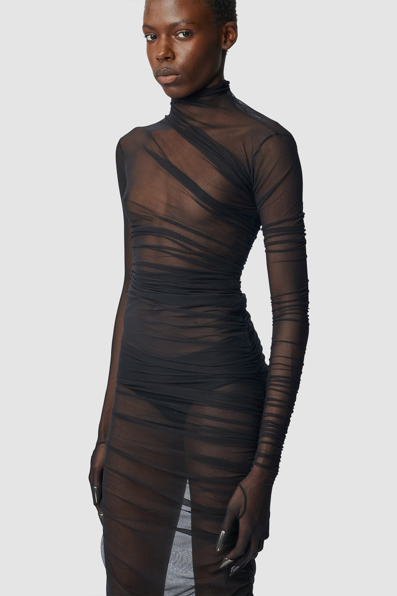 Patty Long Draped Dress With Gloved Sleeves