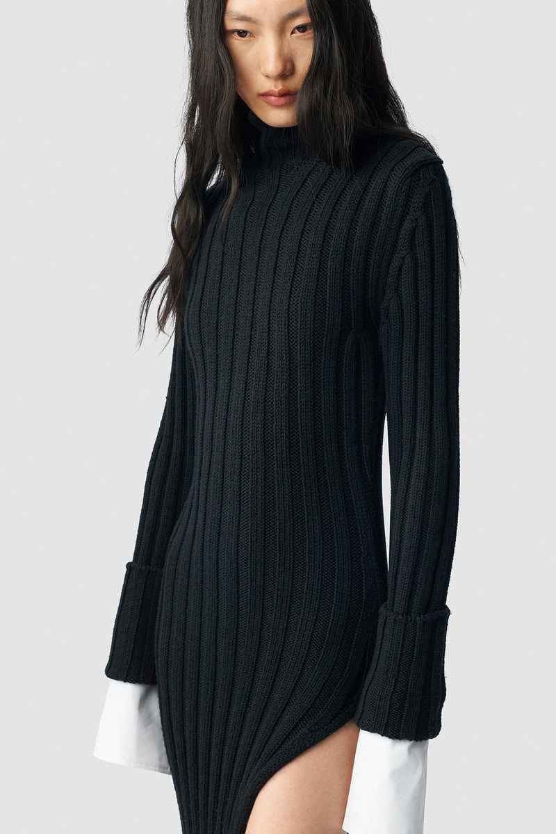 Cyntia Long Asymmetric High Neck Sweater